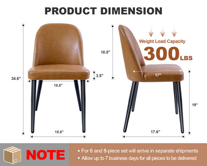 Brown Leather Dining Chairs Set of 4 - Modern Armless Kitchen Seats