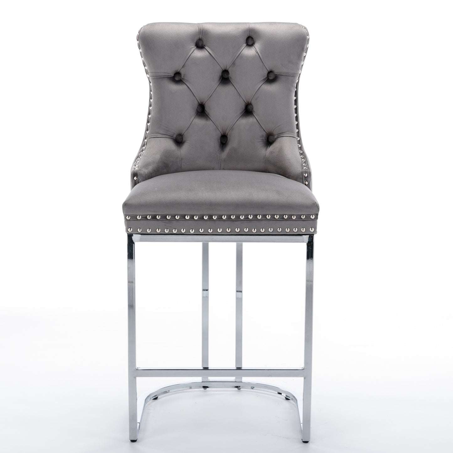 Gray Velvet Bar Stools Set of 2 - Counter Height Kitchen Bar Chairs