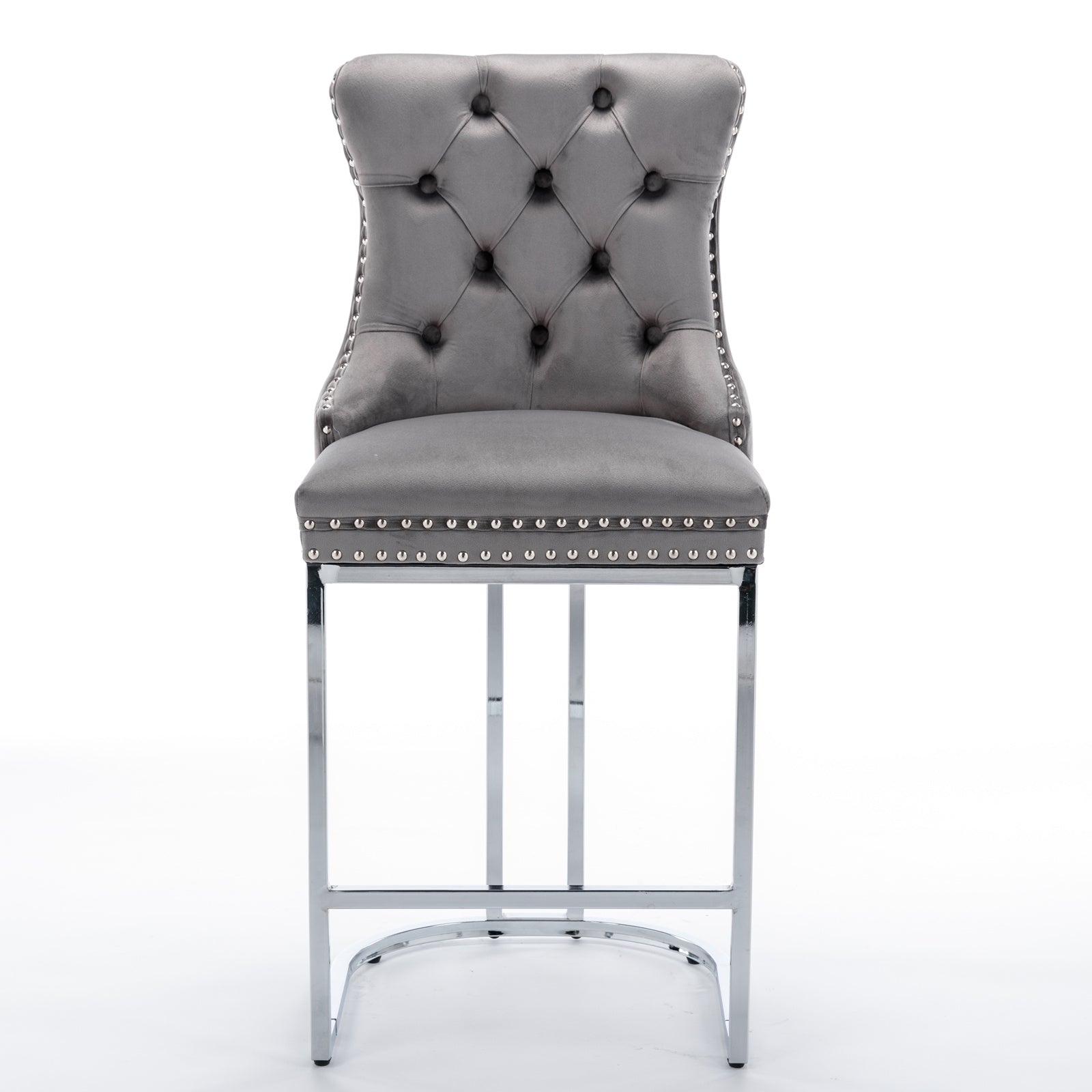 Gray Velvet Bar Stools Set of 2 - Counter Height Kitchen Bar Chairs