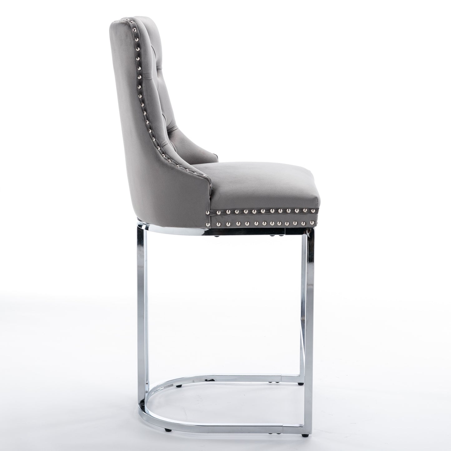 Gray Velvet Bar Stools Set of 2 - Counter Height Kitchen Bar Chairs