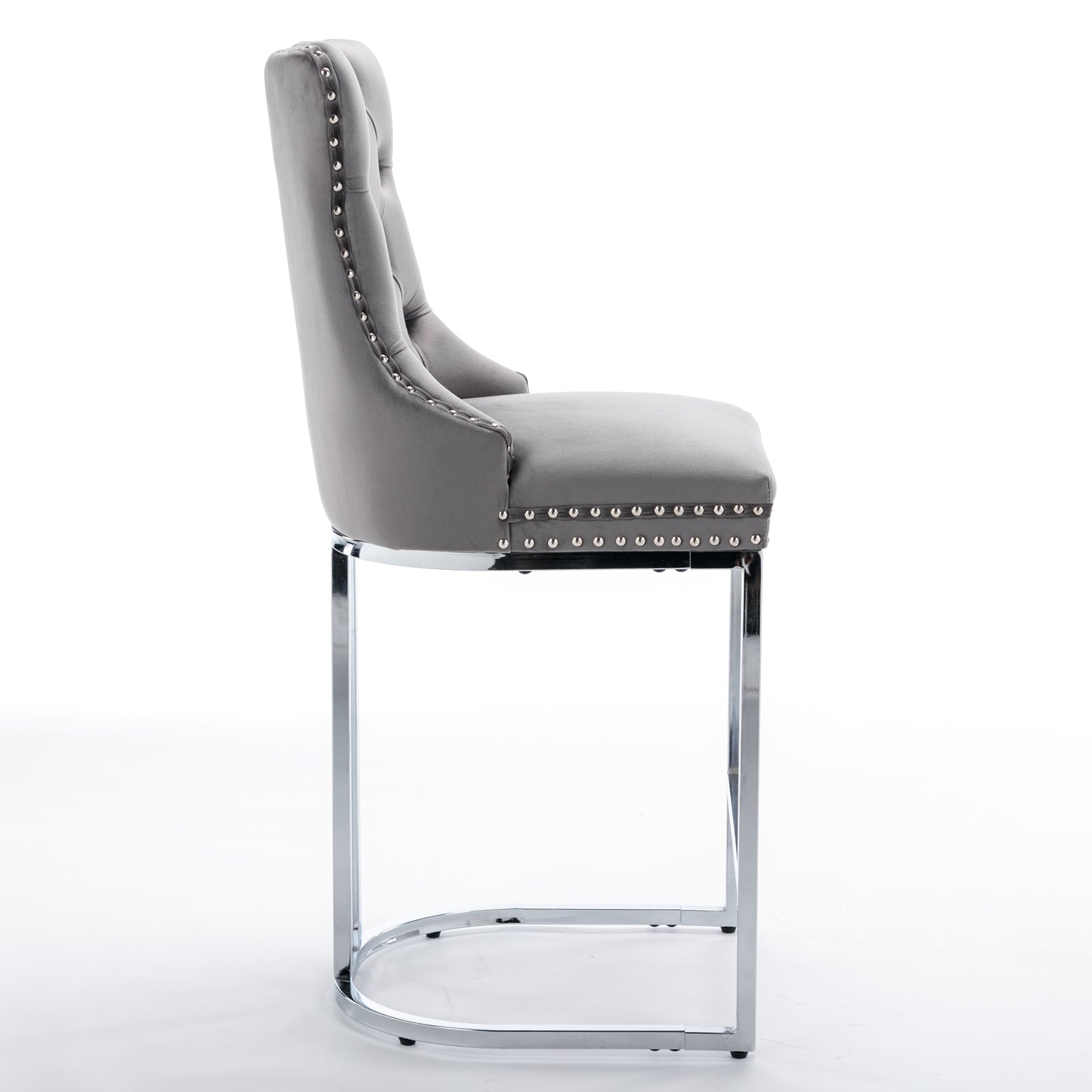 Gray Velvet Bar Stools Set of 2 - Counter Height Kitchen Bar Chairs
