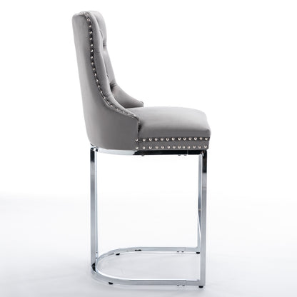 Gray Velvet Bar Stools Set of 2 - Counter Height Kitchen Bar Chairs
