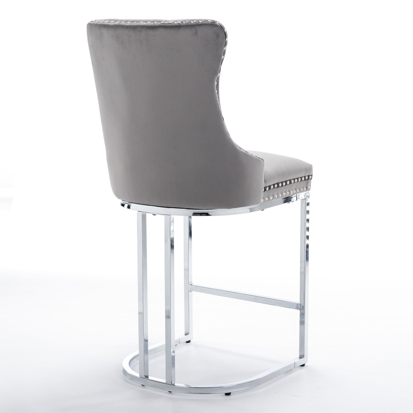 Gray Velvet Bar Stools Set of 2 - Counter Height Kitchen Bar Chairs