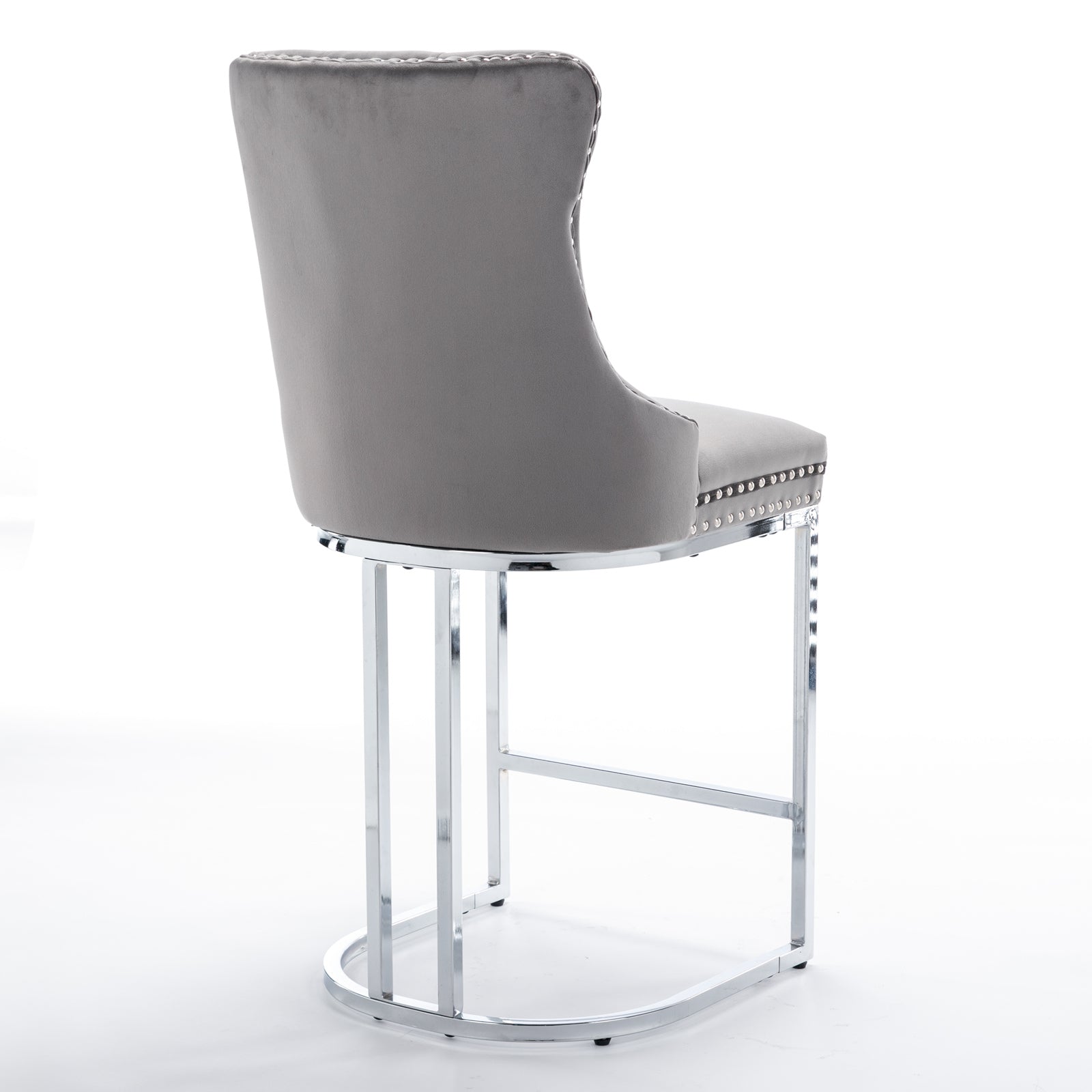Gray Velvet Bar Stools Set of 2 - Counter Height Kitchen Bar Chairs
