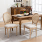 A&A Furniture,French Style Solid Wood Frame Antique Painting Linen Fabric Rattan Back Dining Chair,Set of 2,Cream,Beige