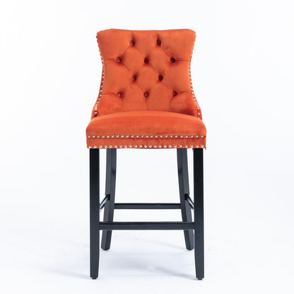 Orange Velvet Bar Stools Set of 2 for Modern Dining Room