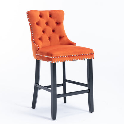 Orange Velvet Bar Stools Set of 2 for Modern Dining Room