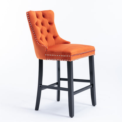 Orange Velvet Bar Stools Set of 2 for Modern Dining Room