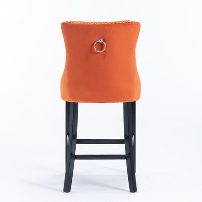 Orange Velvet Bar Stools Set of 2 for Modern Dining Room
