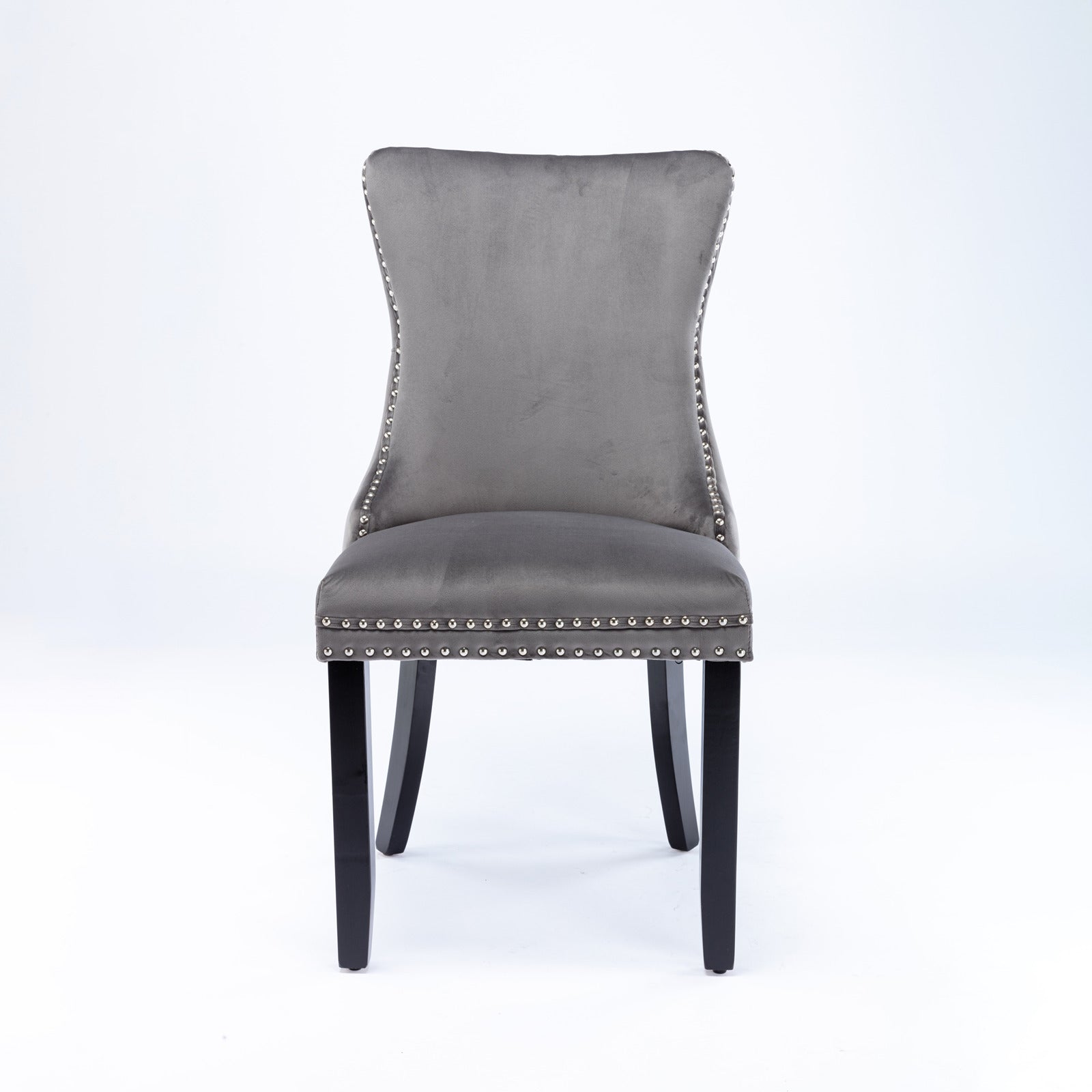 A&A Furniture Gray Velvet Dining Chairs Set of 2, Wing-Back Style