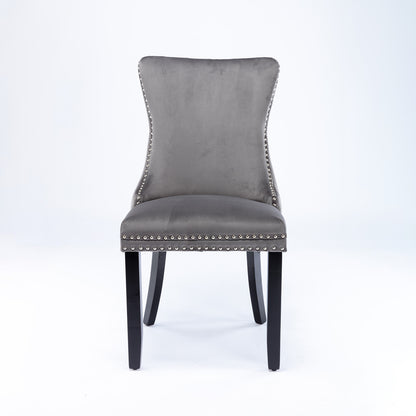 A&A Furniture Gray Velvet Dining Chairs Set of 2, Wing-Back Style