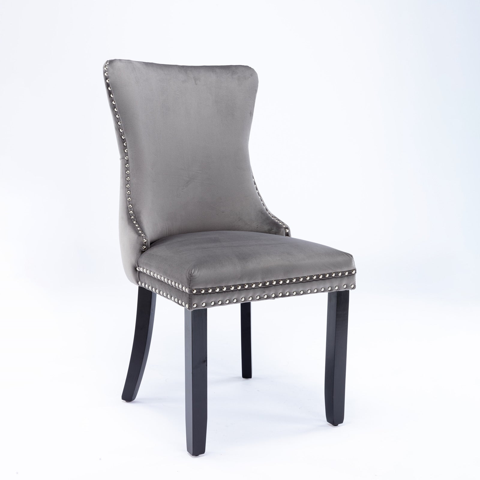 A&A Furniture Gray Velvet Dining Chairs Set of 2, Wing-Back Style