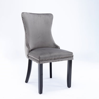 A&A Furniture Gray Velvet Dining Chairs Set of 2, Wing-Back Style