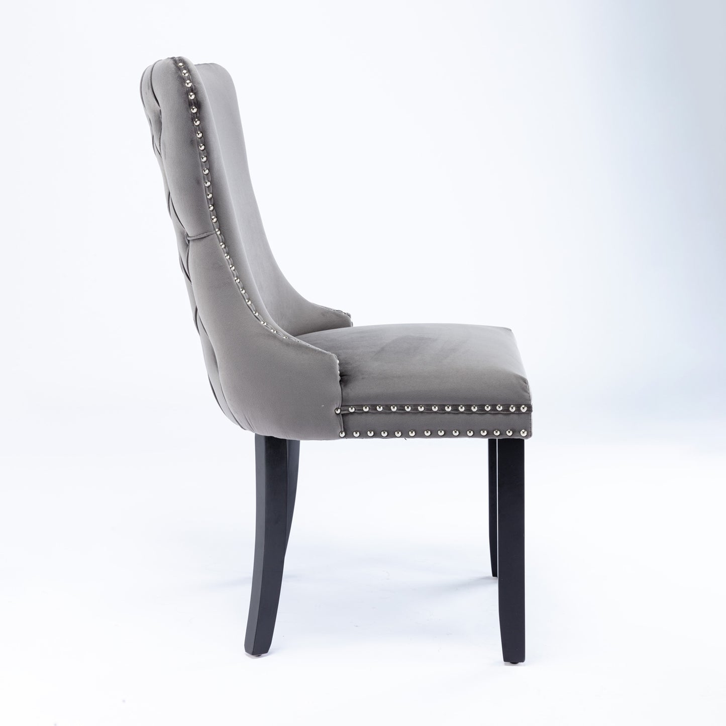 A&A Furniture Gray Velvet Dining Chairs Set of 2, Wing-Back Style