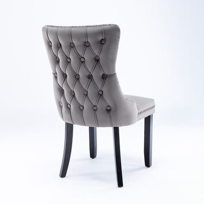A&A Furniture Gray Velvet Dining Chairs Set of 2, Wing-Back Style