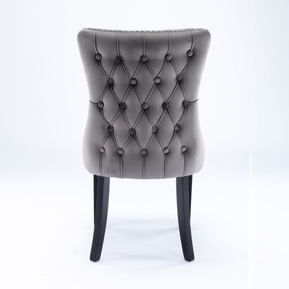 A&A Furniture Gray Velvet Dining Chairs Set of 2, Wing-Back Style