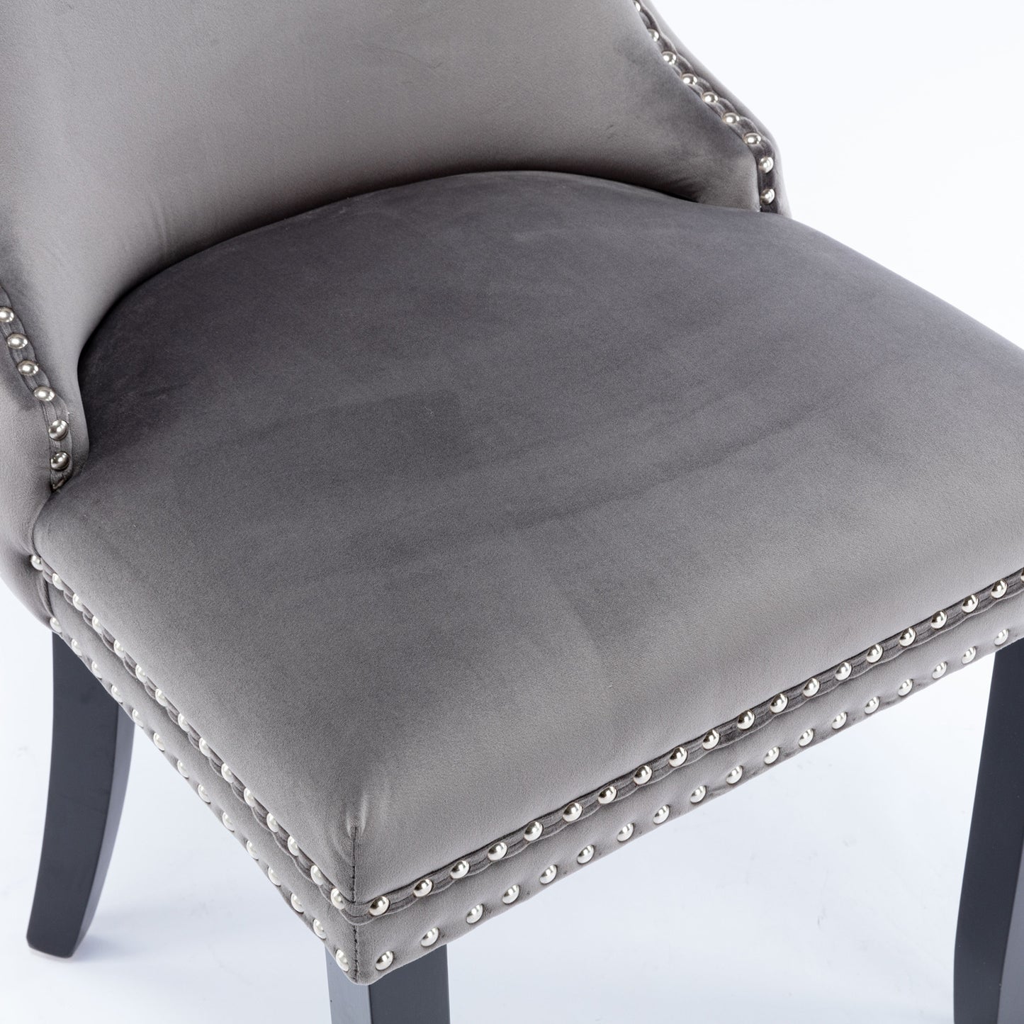 A&A Furniture Gray Velvet Dining Chairs Set of 2, Wing-Back Style
