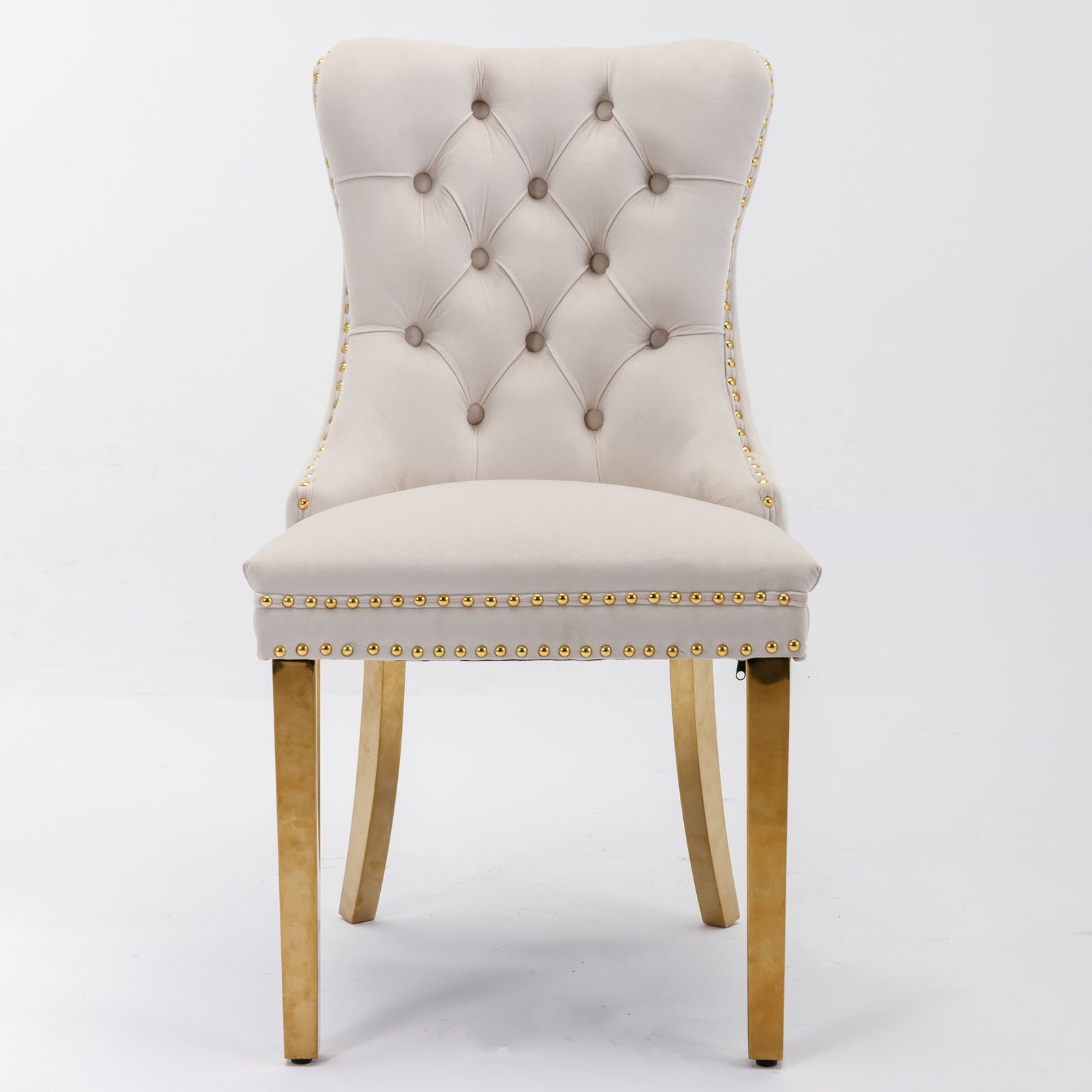 Beige Velvet Dining Chair Set of 2 for Kitchen Dining Rooms