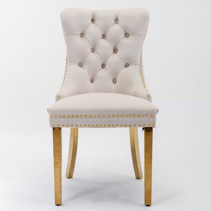 Beige Velvet Dining Chair Set of 2 for Kitchen Dining Rooms