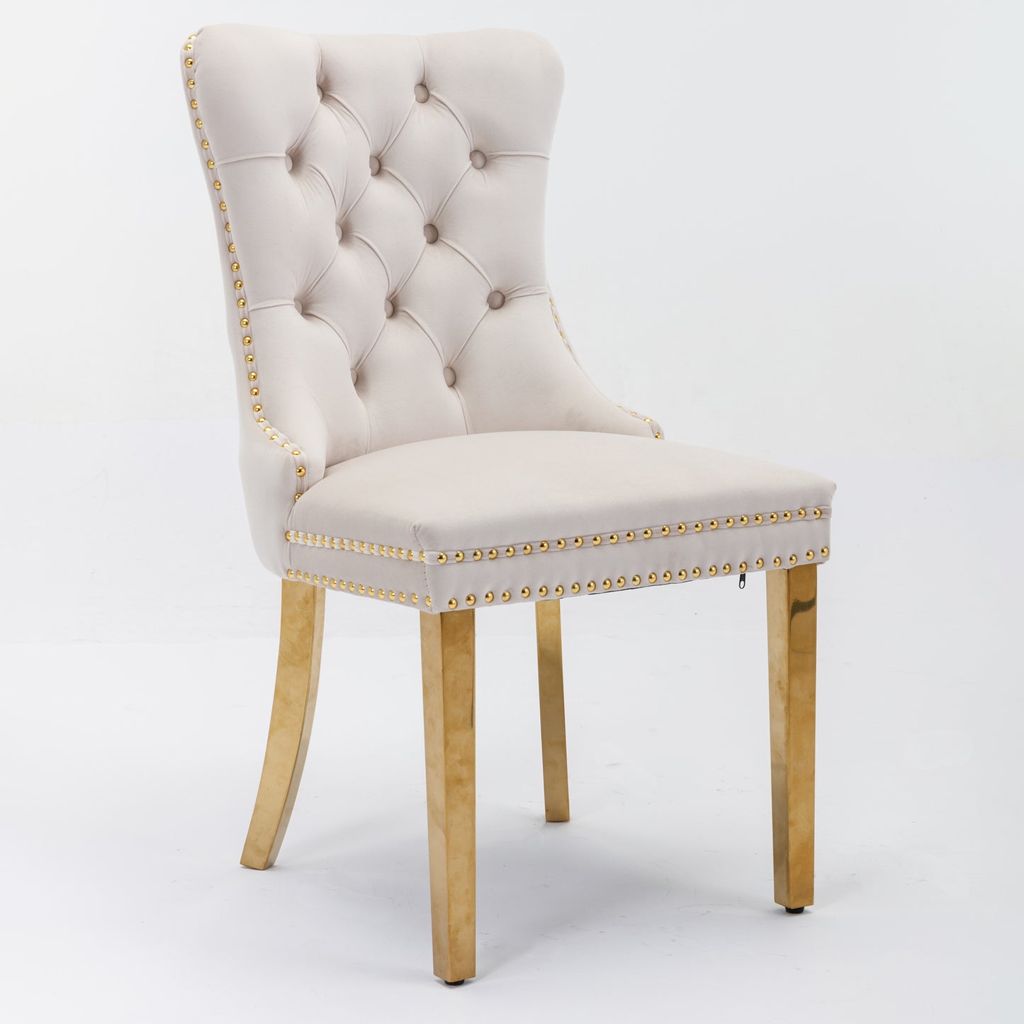 Beige Velvet Dining Chair Set of 2 for Kitchen Dining Rooms