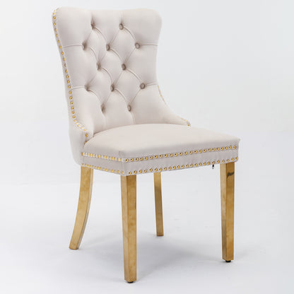 Beige Velvet Dining Chair Set of 2 for Kitchen Dining Rooms