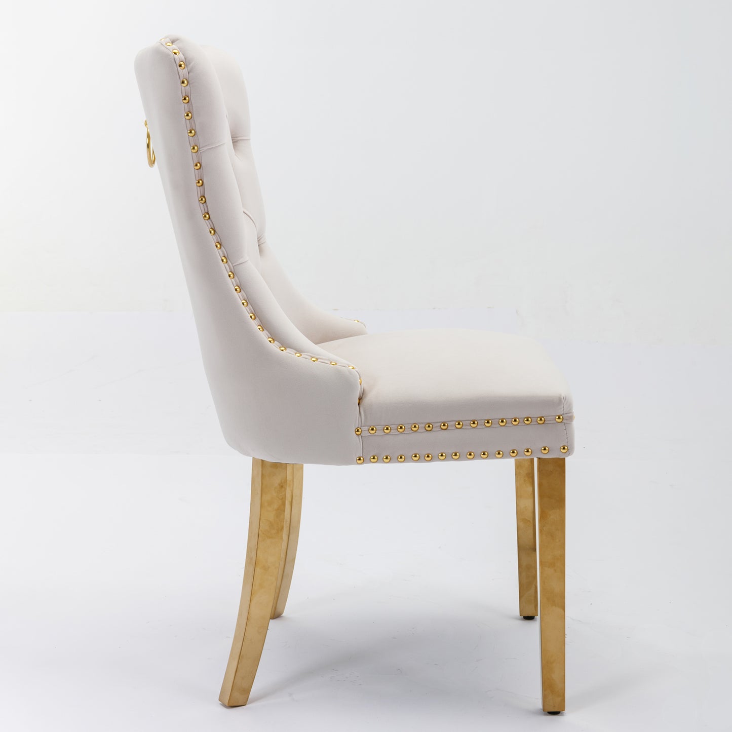 Beige Velvet Dining Chair Set of 2 for Kitchen Dining Rooms