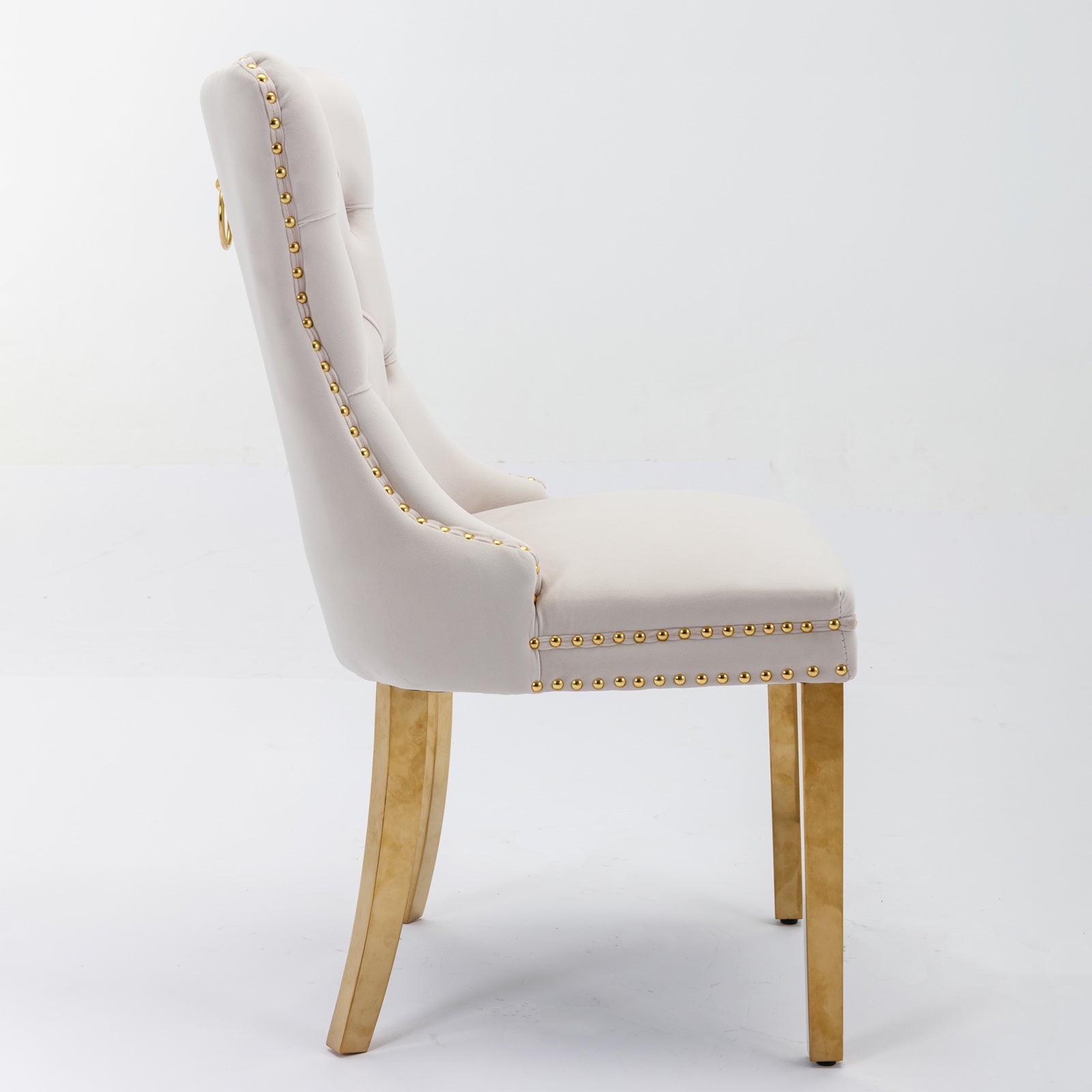 Beige Velvet Dining Chair Set of 2 for Kitchen Dining Rooms