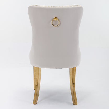 Beige Velvet Dining Chair Set of 2 for Kitchen Dining Rooms