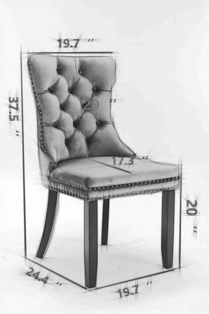 Beige Velvet Dining Chair Set of 2 for Kitchen Dining Rooms