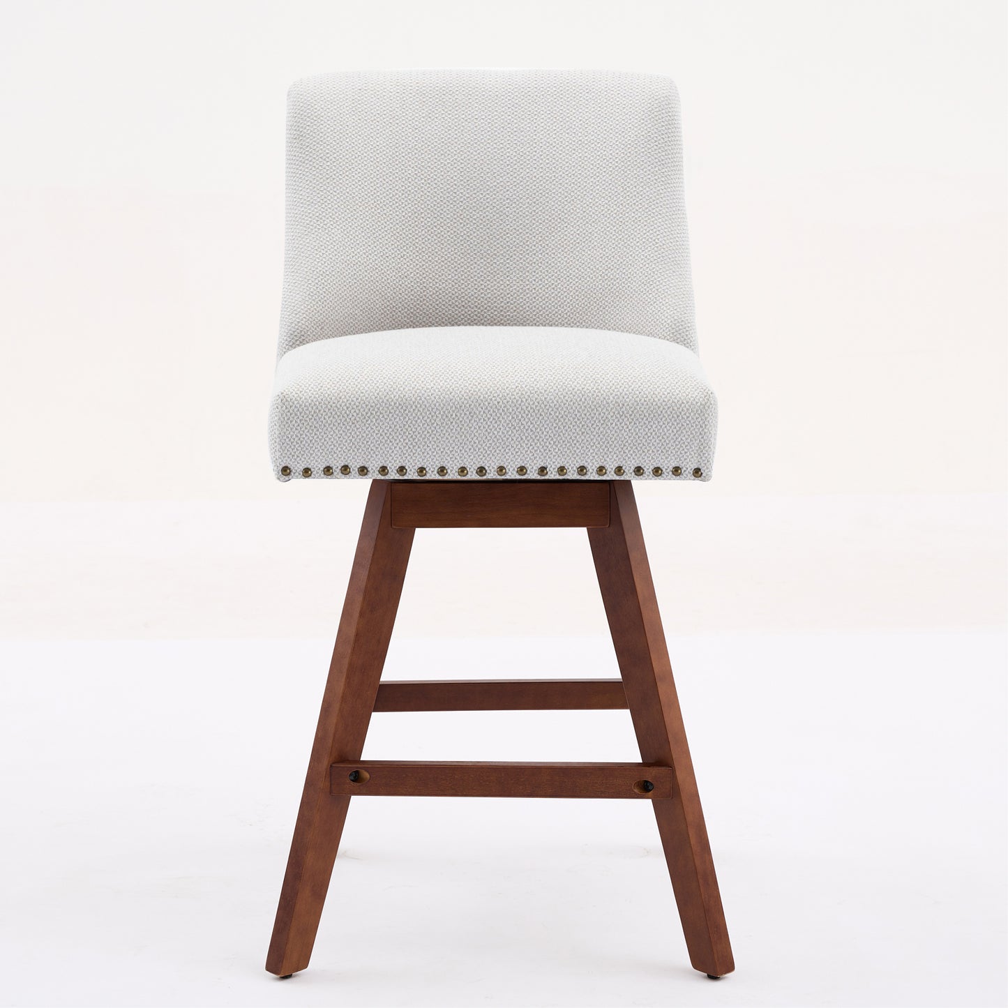 Beige Swivel Bar Stool Set with Wood Frame and Fabric Cushion for Dining Room