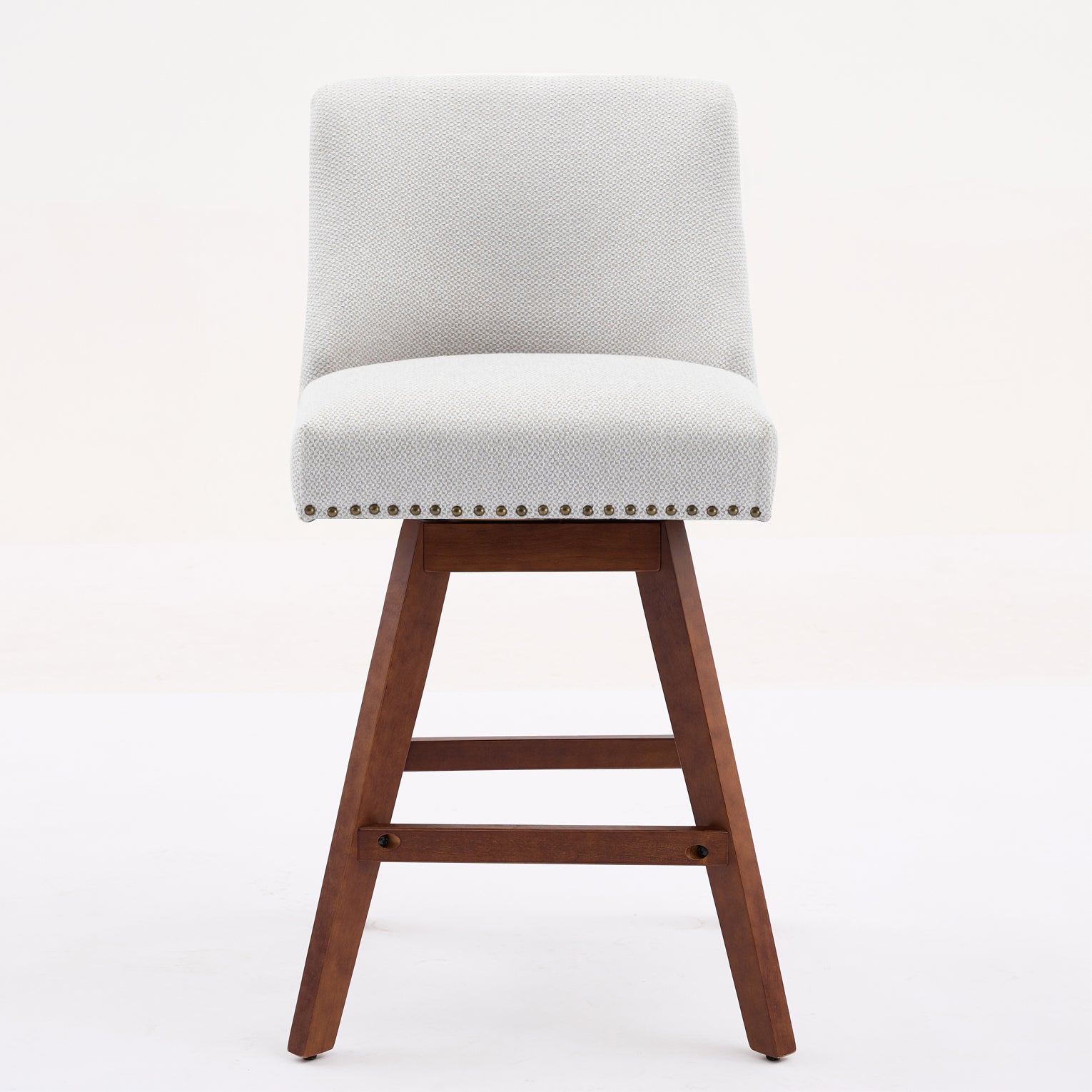 Beige Swivel Bar Stool Set with Wood Frame and Fabric Cushion for Dining Room