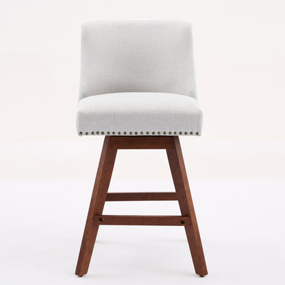 Beige Swivel Bar Stool Set with Wood Frame and Fabric Cushion for Dining Room