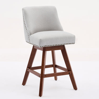Beige Swivel Bar Stool Set with Wood Frame and Fabric Cushion for Dining Room
