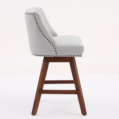 Beige Swivel Bar Stool Set with Wood Frame and Fabric Cushion for Dining Room