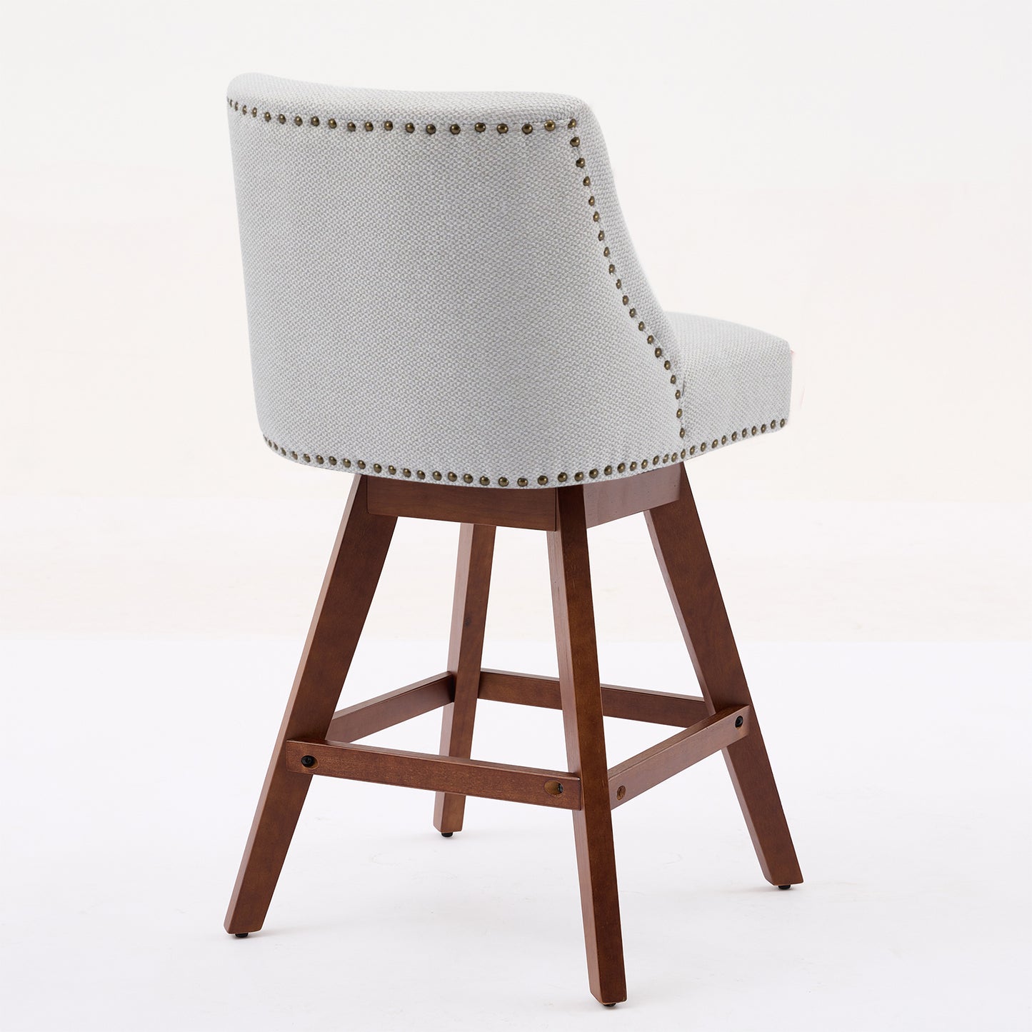 Beige Swivel Bar Stool Set with Wood Frame and Fabric Cushion for Dining Room