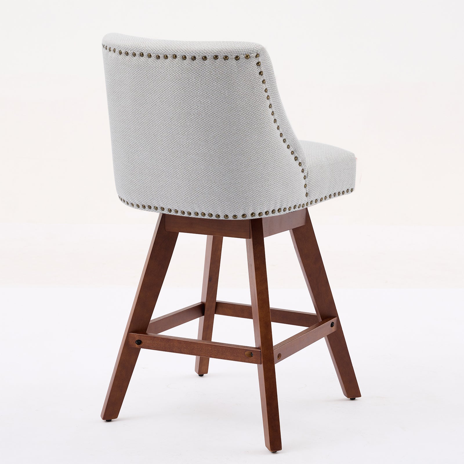 Beige Swivel Bar Stool Set with Wood Frame and Fabric Cushion for Dining Room