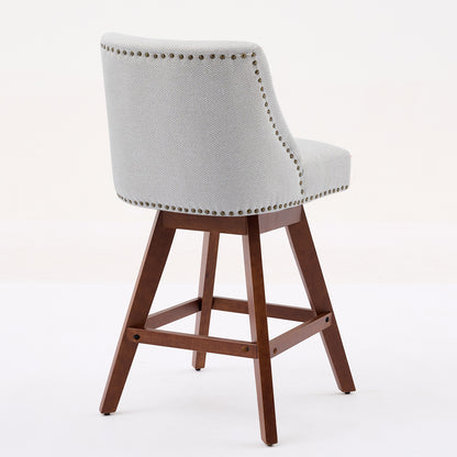 Beige Swivel Bar Stool Set with Wood Frame and Fabric Cushion for Dining Room