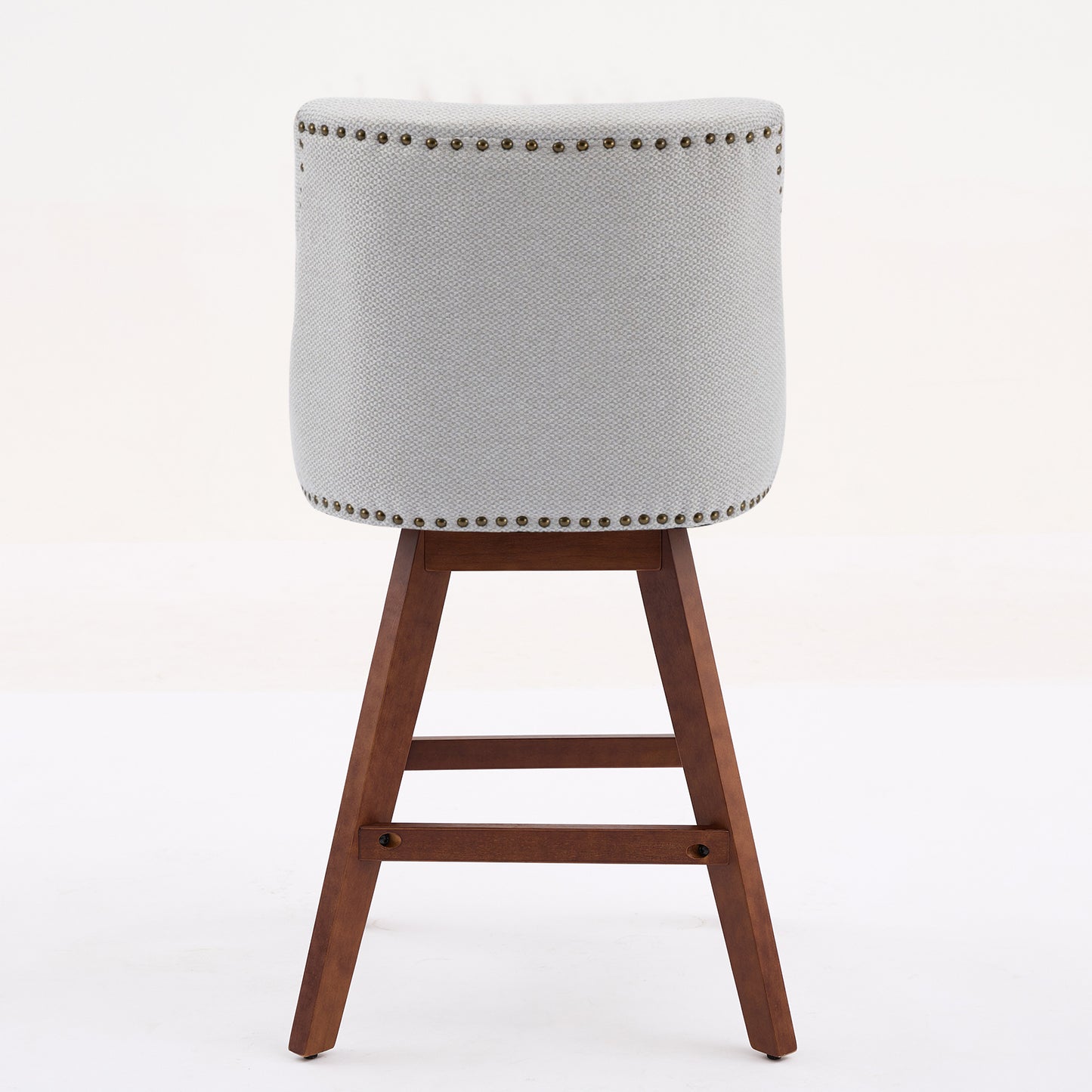 Beige Swivel Bar Stool Set with Wood Frame and Fabric Cushion for Dining Room