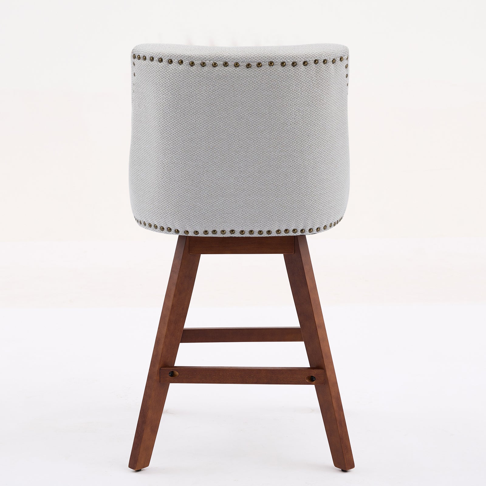 Beige Swivel Bar Stool Set with Wood Frame and Fabric Cushion for Dining Room