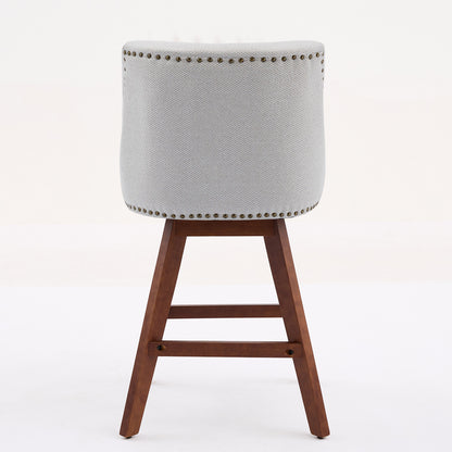 Beige Swivel Bar Stool Set with Wood Frame and Fabric Cushion for Dining Room