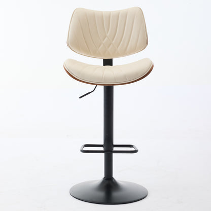 Beige PU Leather Bar Stool for Kitchen Island Dining Room Seating