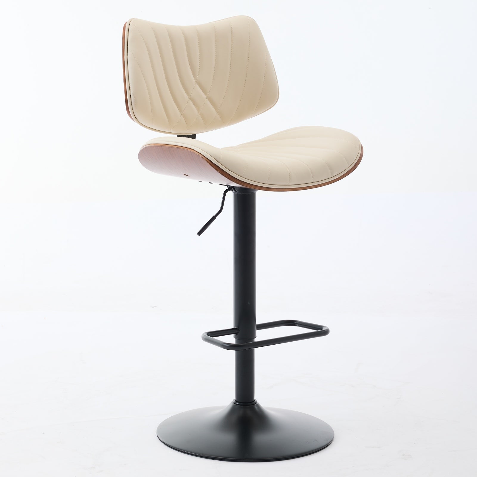 Beige PU Leather Bar Stool for Kitchen Island Dining Room Seating