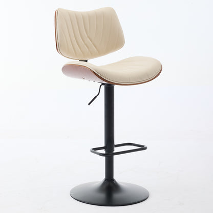 Beige PU Leather Bar Stool for Kitchen Island Dining Room Seating