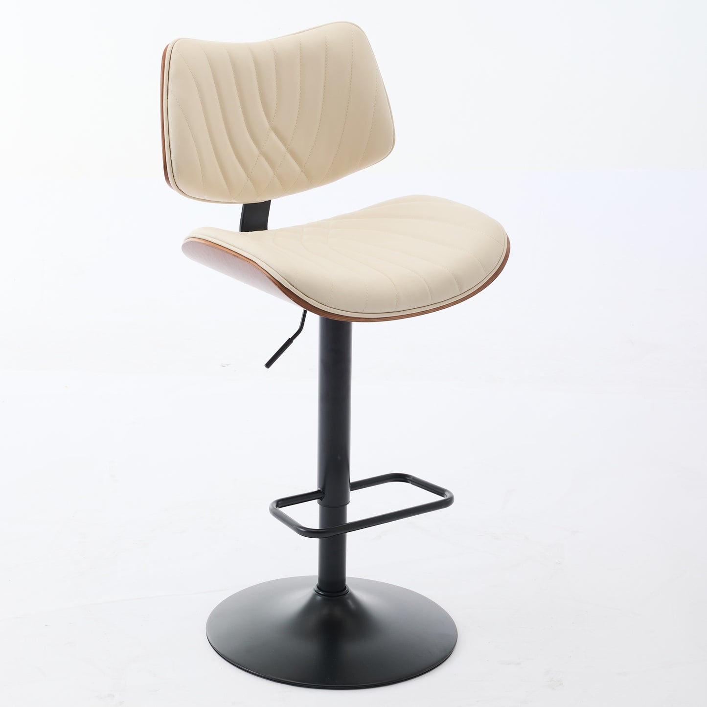 Beige PU Leather Bar Stool for Kitchen Island Dining Room Seating