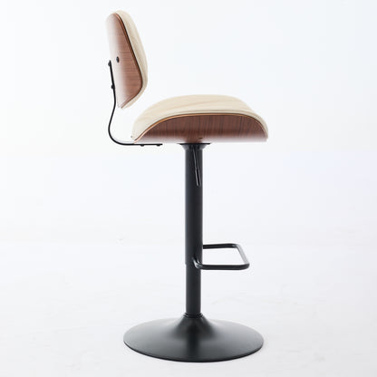 Beige PU Leather Bar Stool for Kitchen Island Dining Room Seating