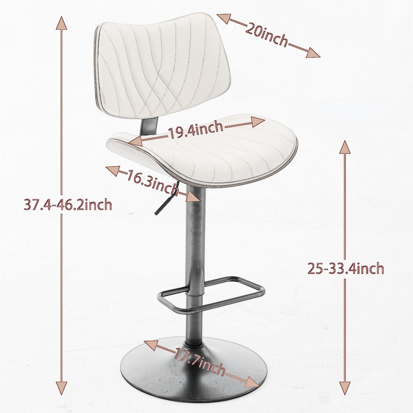 Beige PU Leather Bar Stool for Kitchen Island Dining Room Seating