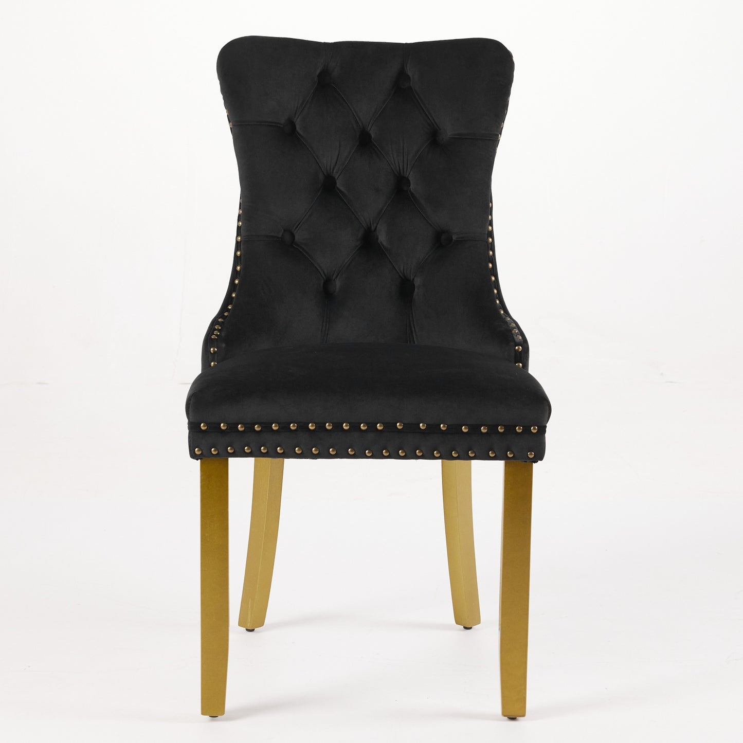 Black Velvet Dining Chair Set with Lion Head Pull Ring for Dining Room