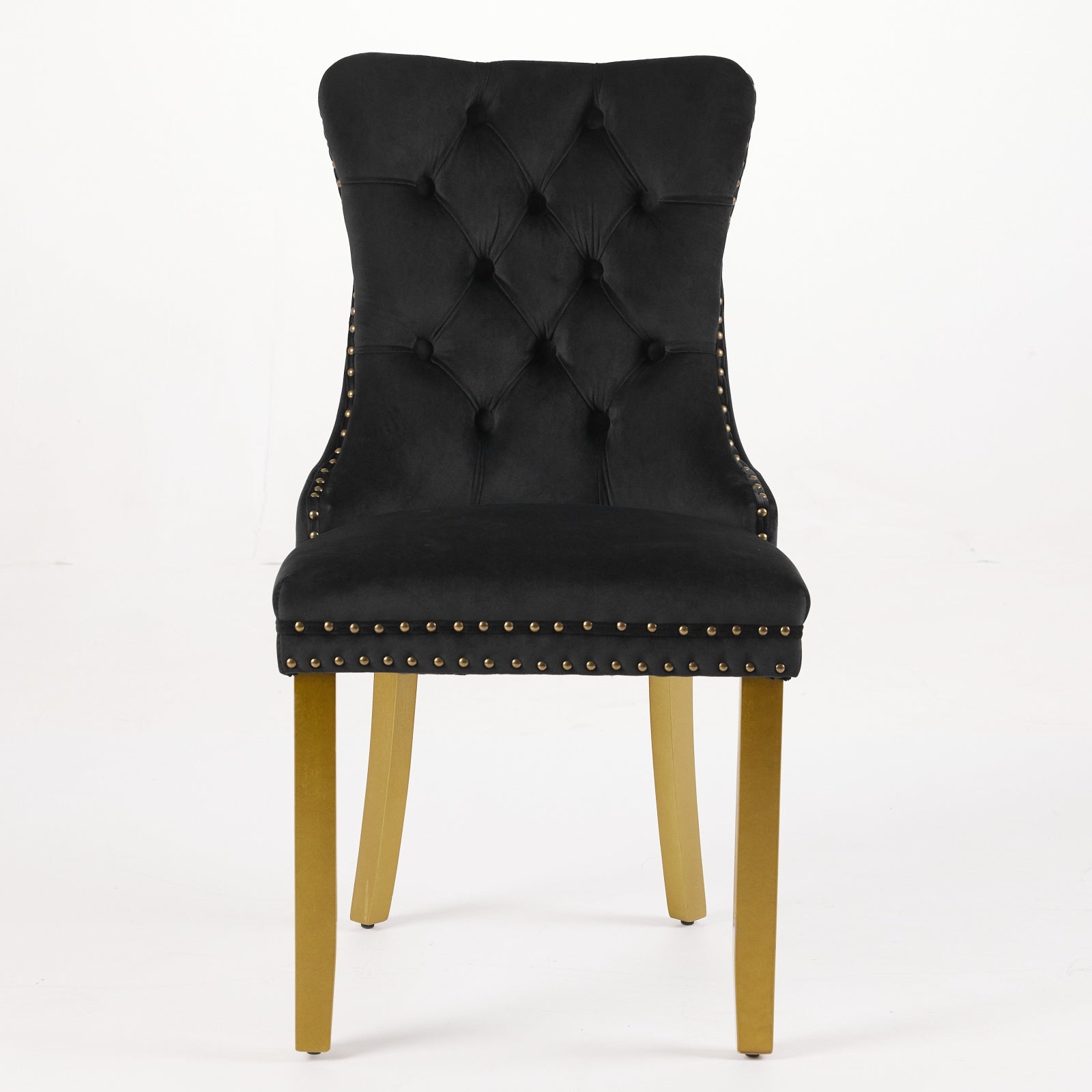 Black Velvet Dining Chair Set with Lion Head Pull Ring for Dining Room