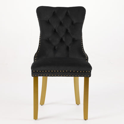 Black Velvet Dining Chair Set with Lion Head Pull Ring for Dining Room