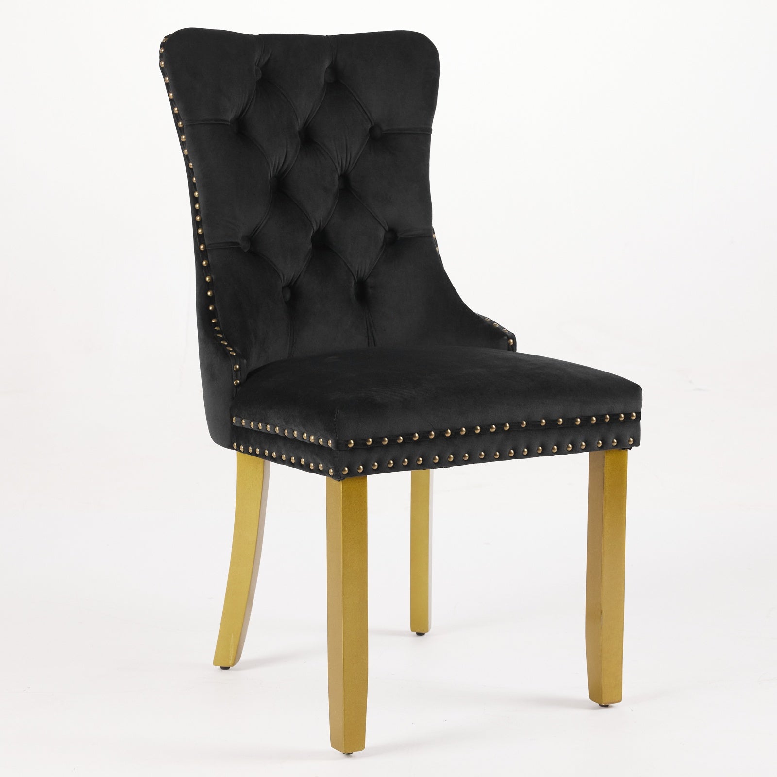 Black Velvet Dining Chair Set with Lion Head Pull Ring for Dining Room